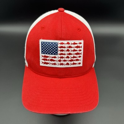 Columbia PFG Flag FlexFit Hat Red Size S-M Fishing Cap
