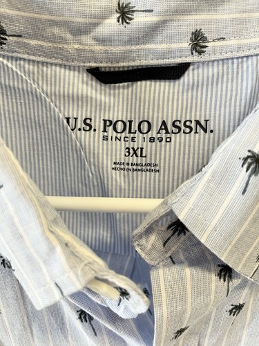 Polo Button Down Shirt Men Size 3XL Blue palm tree embr Short Sleeve - 177 - Picture 2 of 5