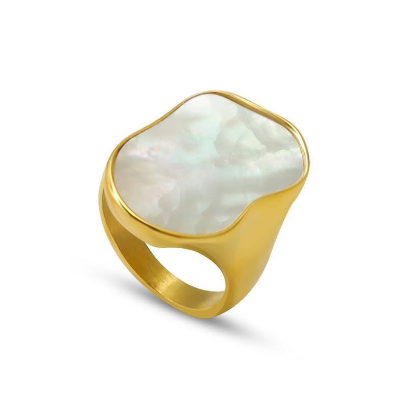 Irregular Mother of Pearl Statement Ring- Chunky Signet Ring in Gold and Silv...