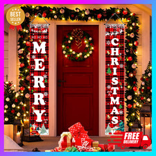Red Black Buffalo Plaid Christmas Door Banner Sign Set Indoor Outdoor Decor NEW 