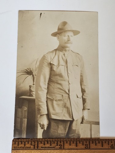 1914 Kansas Soldier RPPC Possible State Militia Sleeve Star Uniform Hat