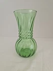 Vintage Anchor Hocking Green Glass Vase Ribbed Swirl 6.5" USA