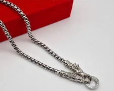 Necklace Dragon 24" inch Silver Micron Plated 18K Jewelry CZ Gems Thai Amulet