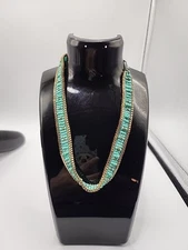 Vintage 14" Seed Bead Choker Necklace Green Gold 1970-1980 11530