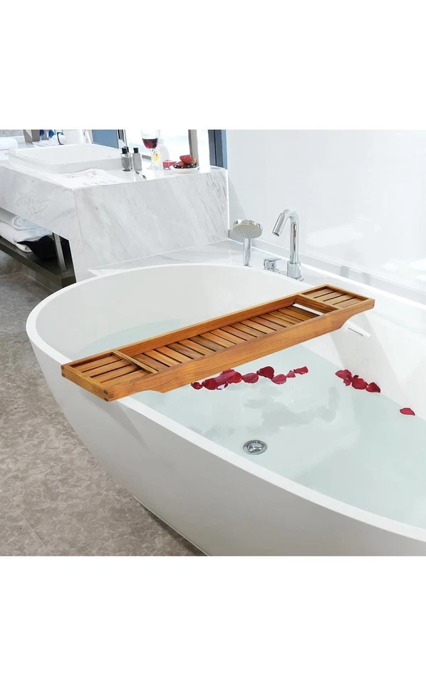 Bandeja de bañera de teca, carrito de baño de madera para bañera, 30 x 6 x 1,8 pulgadas Foto 4 de 4