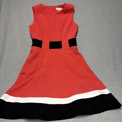 Calvin Klein Pink Orange Black Color Block Fit Flare Career Dress Women s Size 8