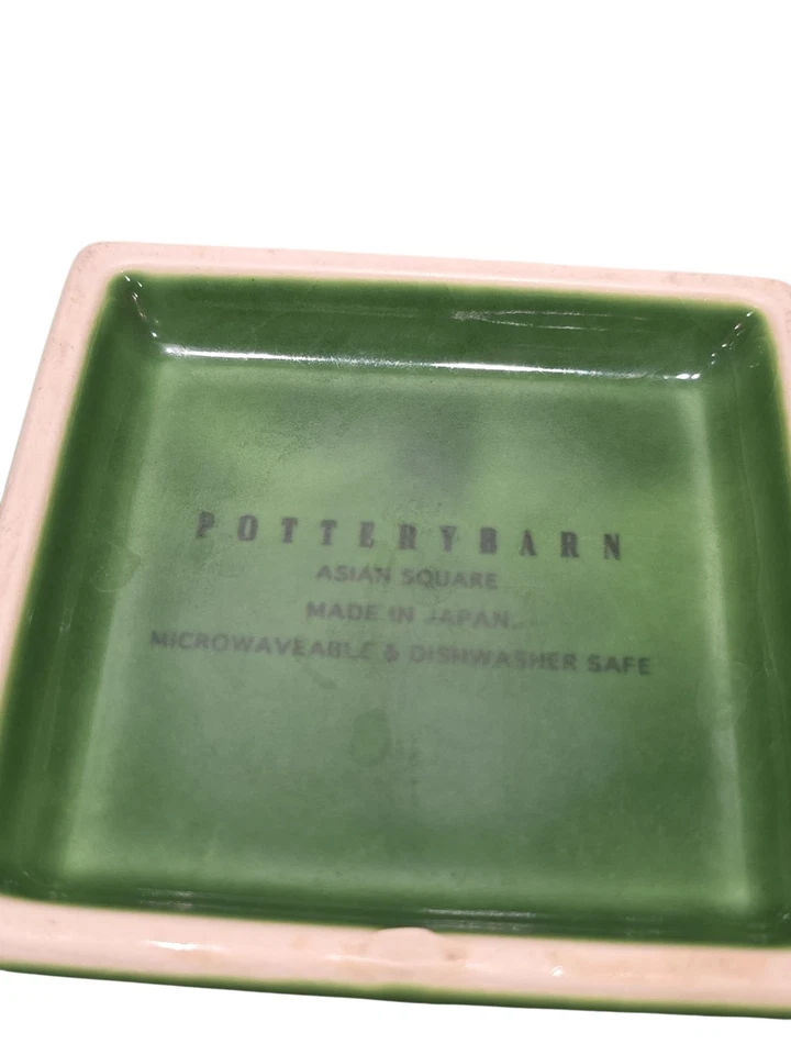 Juego de 4 cuencos verdes cuadrados asiáticos Pottery Barn de 6" hechos en Japón descontinuados Foto 3 de 4