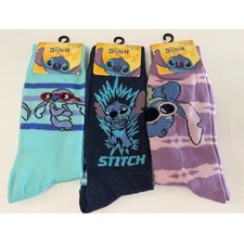 Disney Lilo  Stitch Crew Socks 3 Pair Bundle Blue Purple Navy New NWT 6.5-12