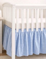 Pottery Barn Kids Blue Gingham Crib Skirt Dust Ruffle Nursery Bedding