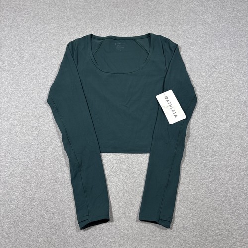 NWT Athleta Transcend Top Womens Sz M Green Crop Quick Dry Long Sleeve Pullover