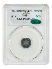 1873 3CS PCGS/CAC PR66CAM ex: D.L. Hansen - Three Cent Silver