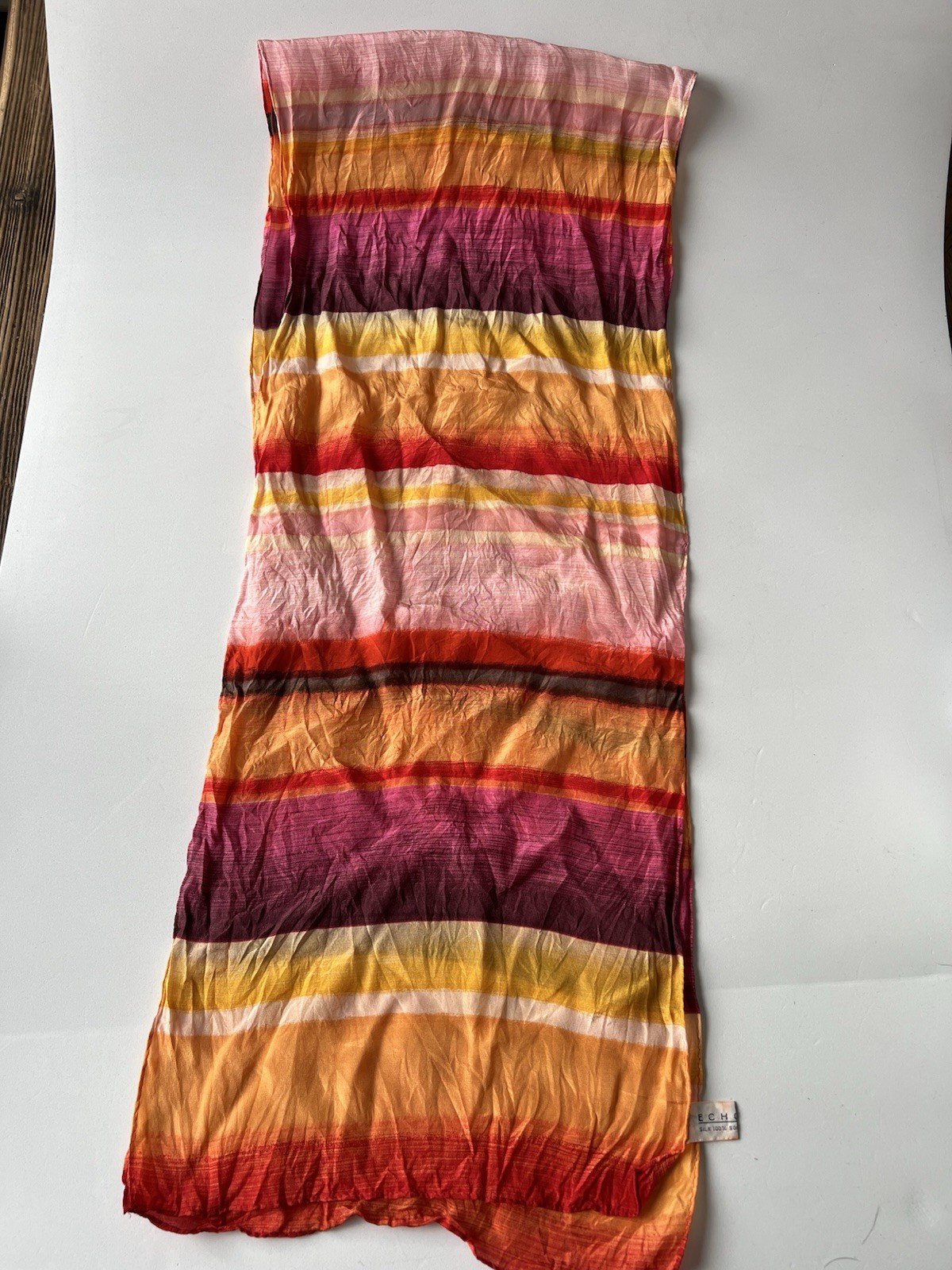 Echo Scarf 100% Silk Striped Rectangular Wrap Ora… - image 3
