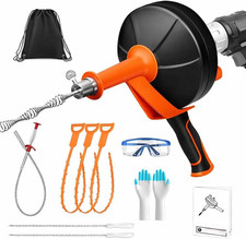Drain Auger 25Ft Clog Remover with Drill Adapter, Flexible Plumbing Snake for Ki