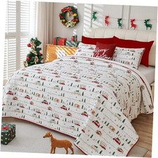 Christmas Quilt Set Bedspread Set,3 Piece King Size King 102"x92" White