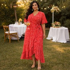 NWT Red & White Floral Wrap Cottagecore Party Special Occasion Dress Sz XXL 