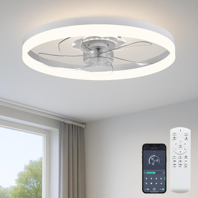 20   Ceiling Fan with Light, Upgraded Low Profile Fan, Flush Mount Ceiling Fan,