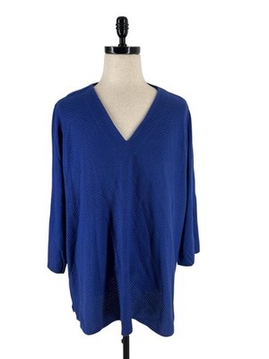 Misook Royal Blue Textured V-neck Top Size 2X