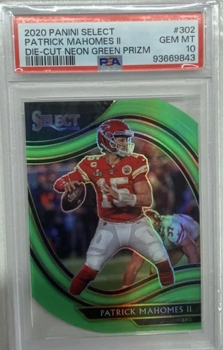 Panini 2020 Select Patrick Mahomes II #302 Neon Green Prizm Die-Cut PSA 10
