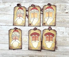 6-Christmas-Primitive-Farmhouse-Holiday-Santa-Linen Cardstock-Gift-Hang-Tags