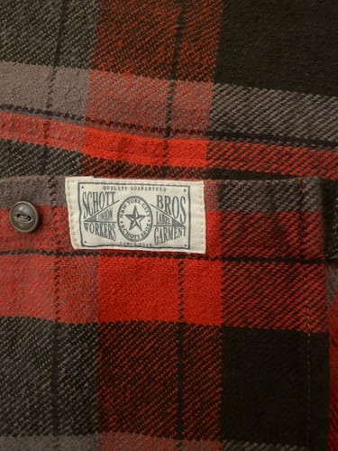 Schott Bros NYC Red Grey Plaid Cotton Flannel Long Sleeve Button Shirt Men’s S - Picture 5 of 5
