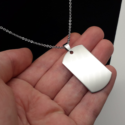 Collana Uomo Con Piastrina Militare A Specchio – Acciaio Inox Rettangolare, Catena A Pallini - Foto 2