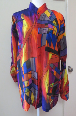 DILEMMA ART TO WEAR LONG SLEEVE BUTTON UP BLOUSE, (S/M)