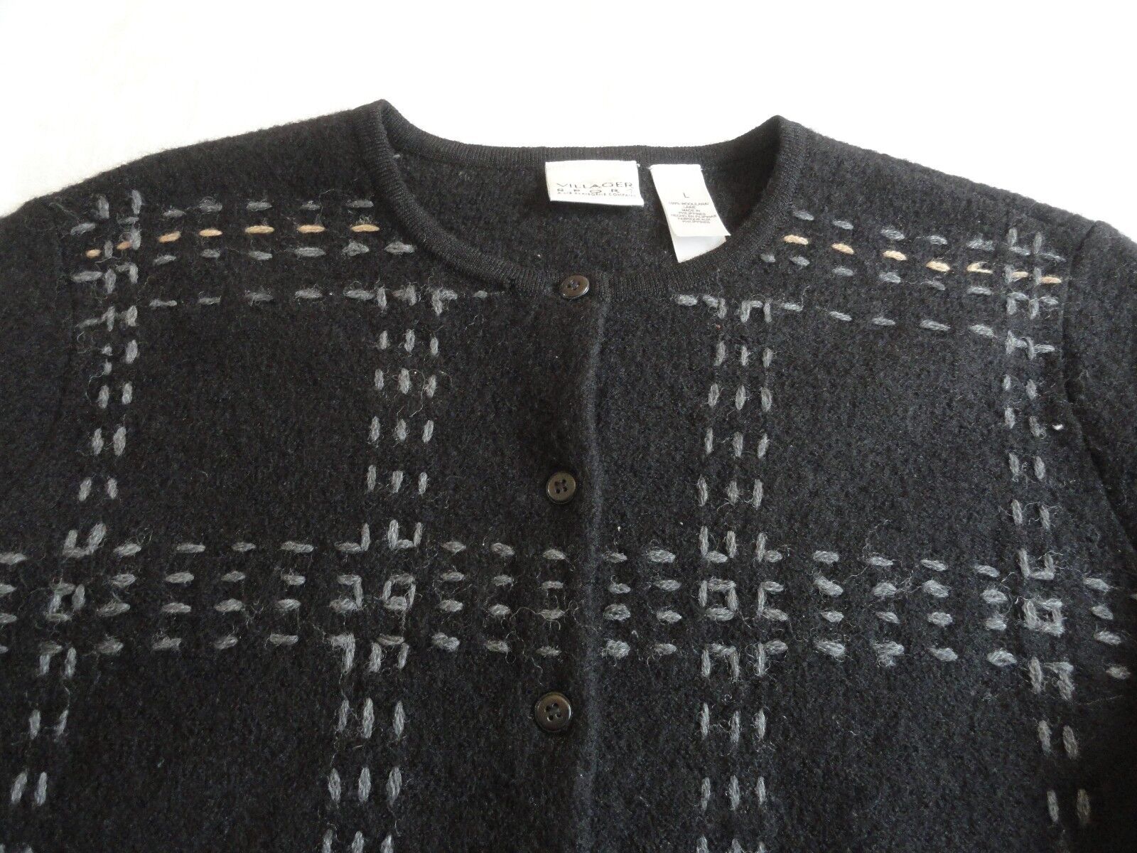 Villager Sport Sweater Misses L Wool Black Blue B… - image 4