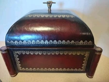 MAITLAND SMITH Burgundy Leather Wrapped & Gold Domed Storage Box Brass Fist Pull