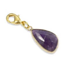 Gold & Amethyst Clip-on Charm, Purple Stone Purse Charm + Lobster Clasp