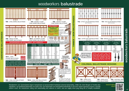 Balustrade & Handrail - Dowel Cricket Stump - 1000h x 2500w - Kwila Hardwood - Picture 2 of 6