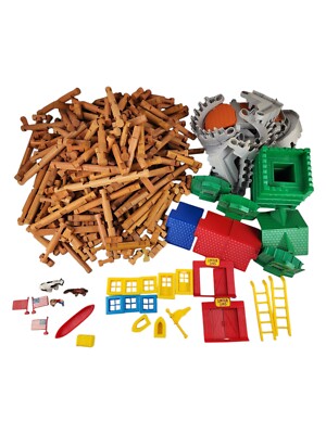 Lincoln Logs HUGE Lot 400+ Pieces Roofs Windows Doors Fort Castle Manuals