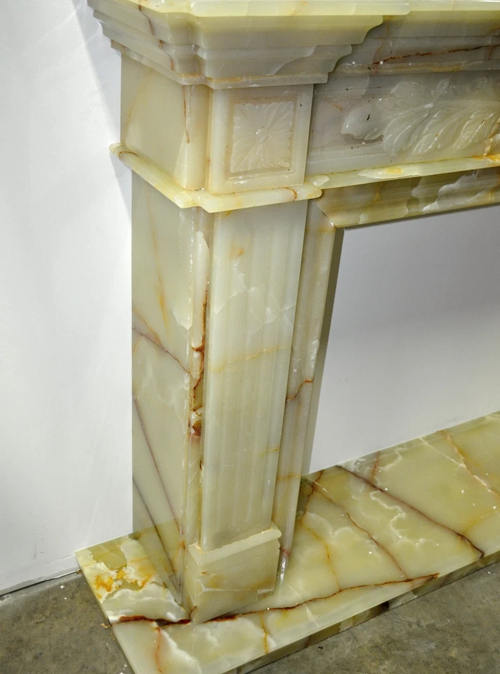 Chimenea de piedra de ónix verde amarillo abrigo envolvente sala de estar gran FPS-13 Foto 3 de 4