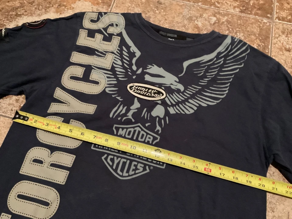 HARLEY DAVIDSON LONG SLEEVE GRAPHIC PATCHES SHIRT ( MENS M ) BLUE TONE - Image 2 of 4