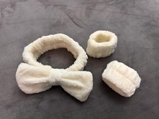 3PCS Bow Hair Band  Wristband Set, Soft, Durable, One Size Fits All MILKY WHITE