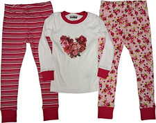 Kirkland Girls 3 Piece Organic Cotton Pajama Set Flowers Roses Size NET SIZE 5