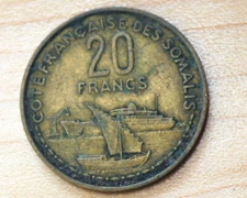 1952 Somalia 20 Francs French Somaliland Boats