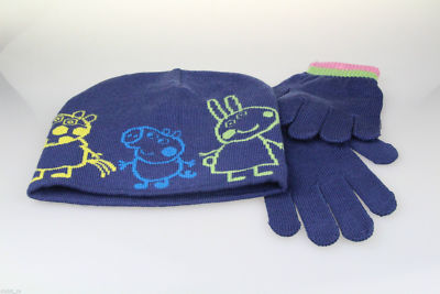 Childrens Peppa Pig Beanie Hat and Gloves Winter Gift Set Kids New