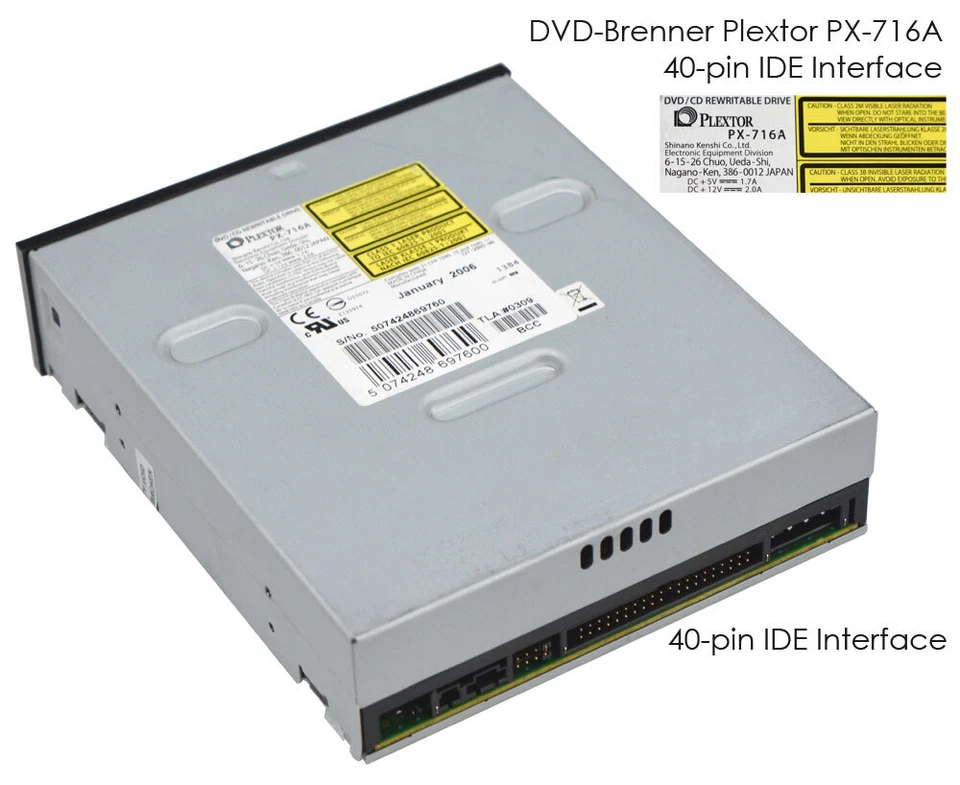 IDE 40-PIN DVD REWRITABLE PLEXTOR PX-716A CD-RW ROM DVD-ROM + DVD-RW BLACK PX2 - Bild 2 von 4