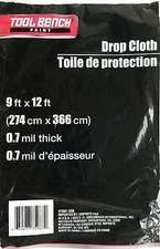 Tool Bench Plastic Drop Cloths, 9' x 12’ x 0.7 mil