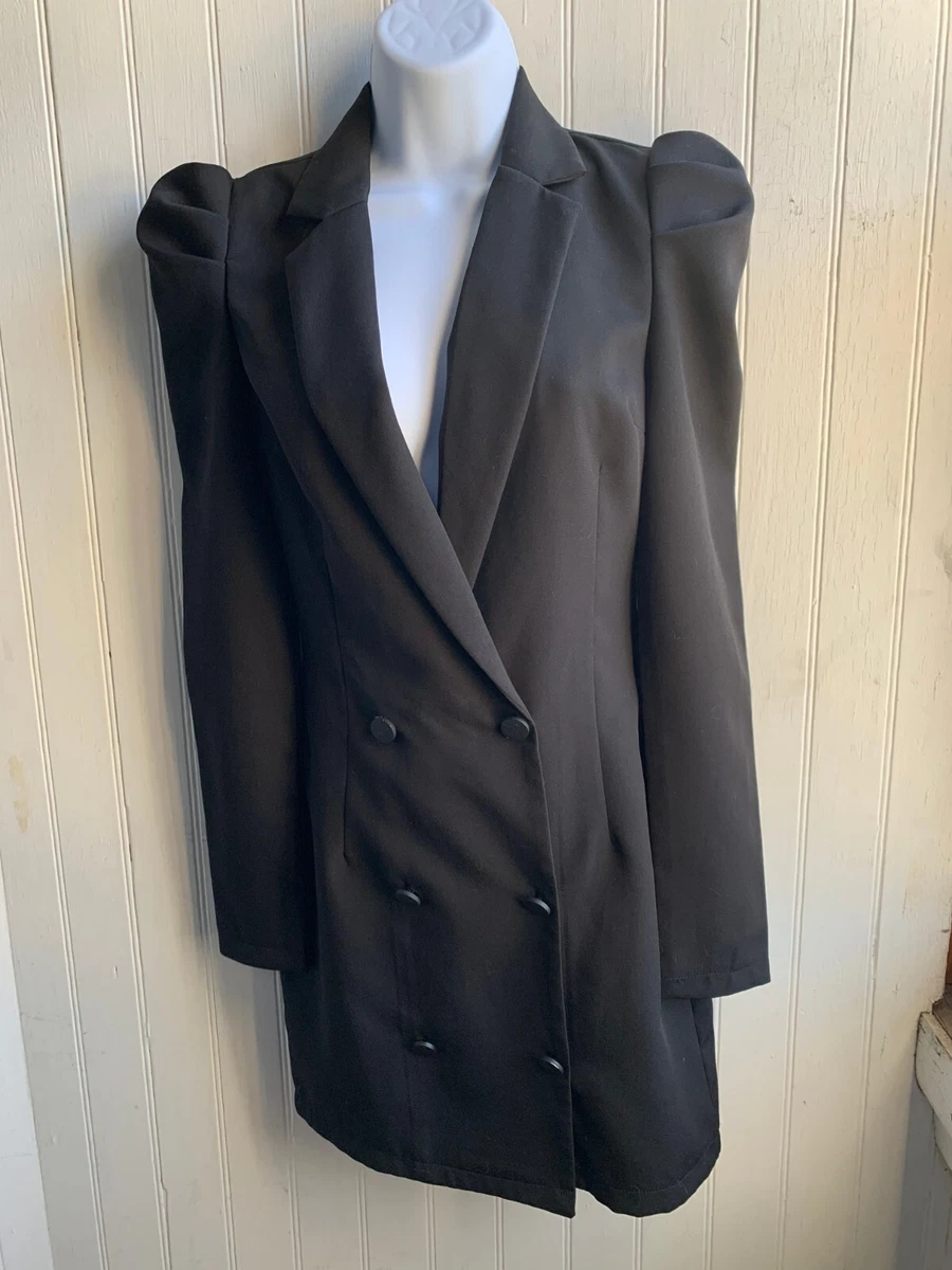 Black puff sleeve top button up blazer dress