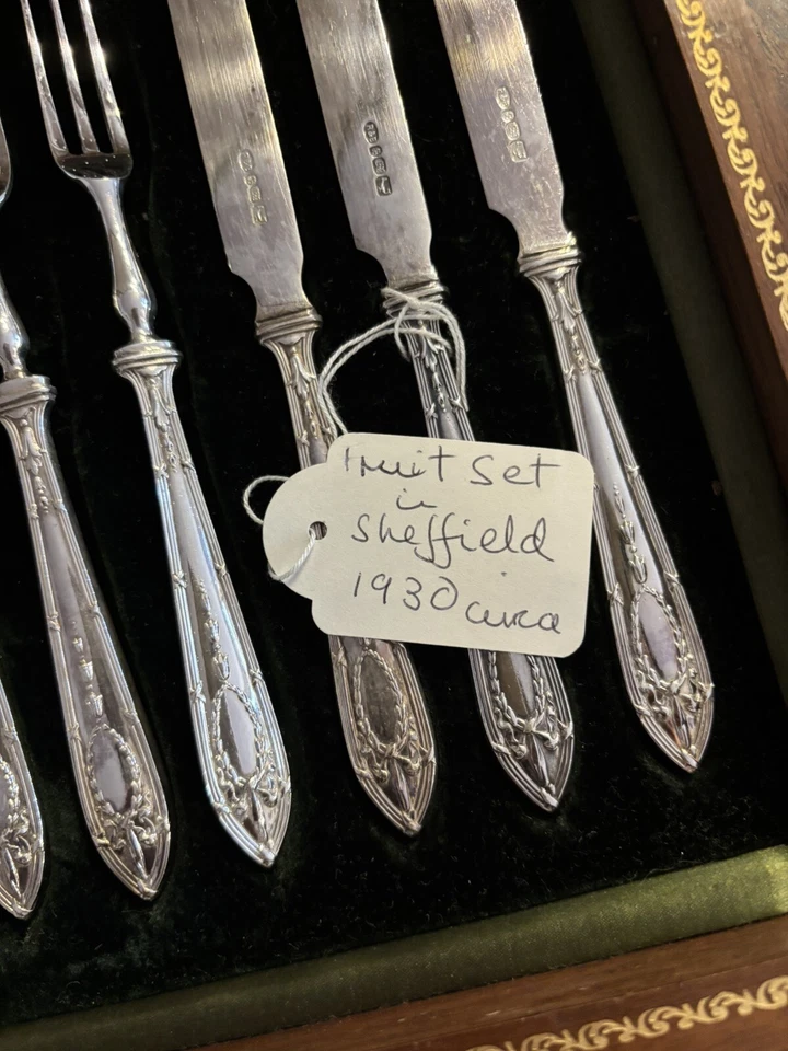 Set Posate Frutta Dolce Argento Sheffield 1930 Regalo - Immagine 3 di 4