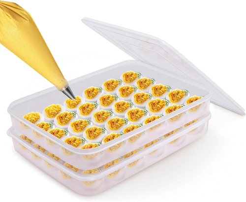 Deviled Egg Containers with Lid, (Set of 2), Plastic Deviled Egg Carrier Tray fo