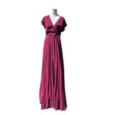 ASOS Long Burgundy Gown Pleated Ruffle Sleeve 10 Tall