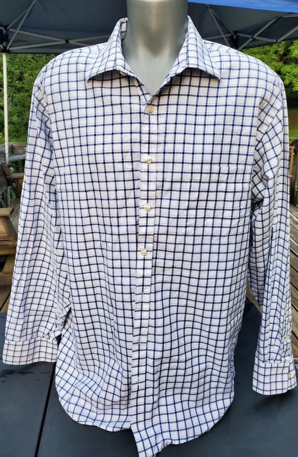 Michael Kors White & Blue Button Down Shirt Men's Size  Tall 18 36/37 Great