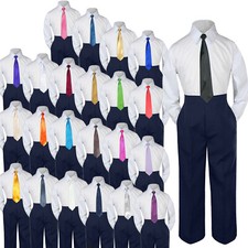 3pc Set Baby Boy Toddler Wedding Formal Shirt NAVY Pants Necktie Suit S-8