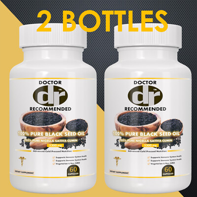 2 Natural Black Seed Oil Capsules 100% Cold Pressed - Immune Support, Detox Aid