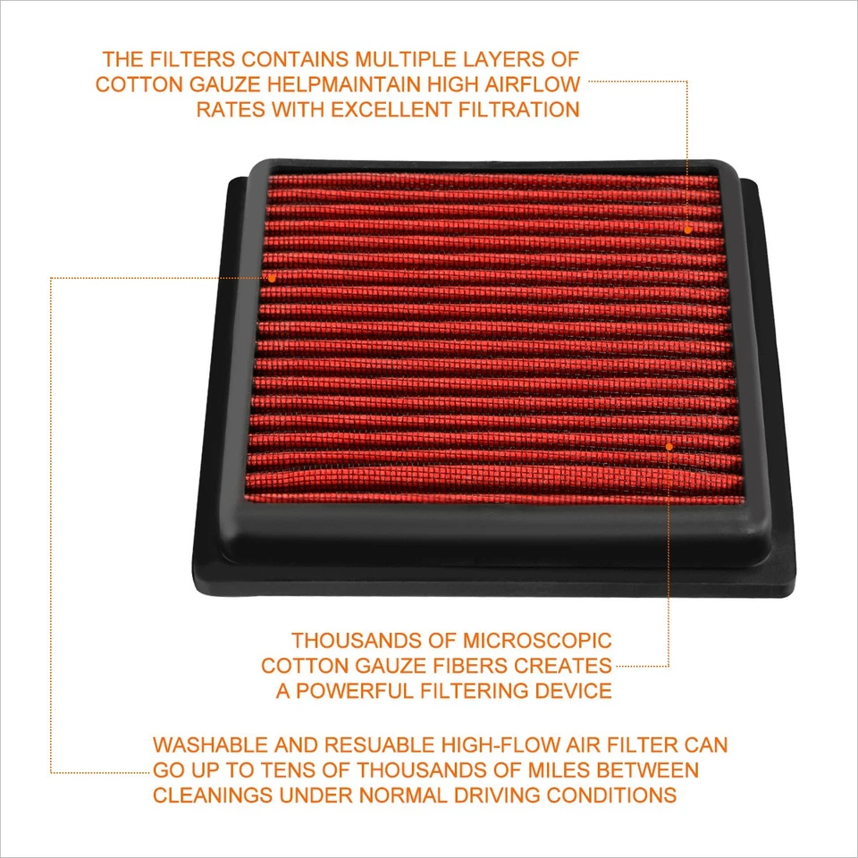 Многоразовый многослойный воздушный фильтр с высоким расходом красный для Nissan 370z 3,7 л 09–17 годов выпуска - Изображение 3 из 4
