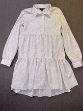 Express Women’s White Shirt Dress With Black Dot Print Casual XS Tiered