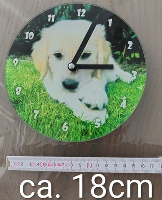 Runde Glas-Wanduhr Hundewelpen  Analog Quarz modern Hund Hunde Welpen Labrador 