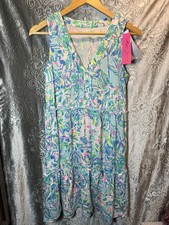 Lilly Pulitzer Sleeveless Tiered Floral A-Line Jersey Cotton Dress Multicolor S